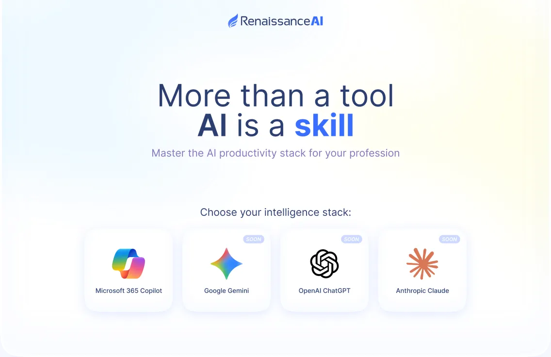 Renaissance AI onboarding screen: choose your intelligence stack
