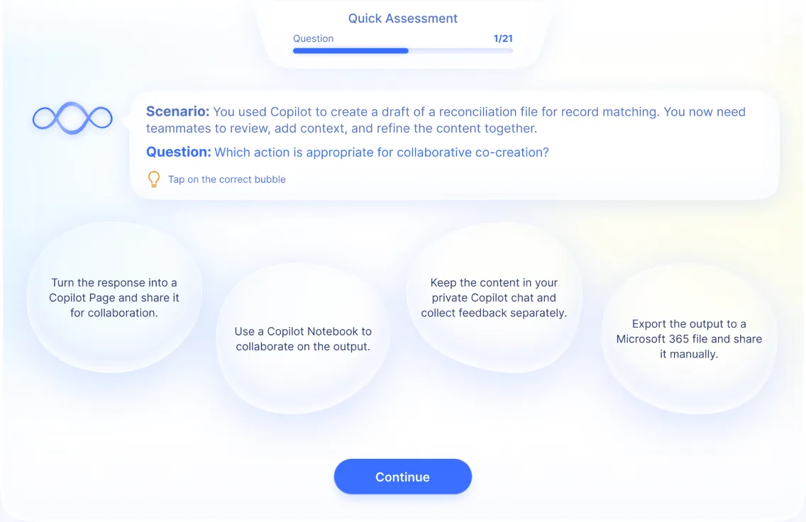 Renaissance AI skills baseline: interactive quiz bubbles
